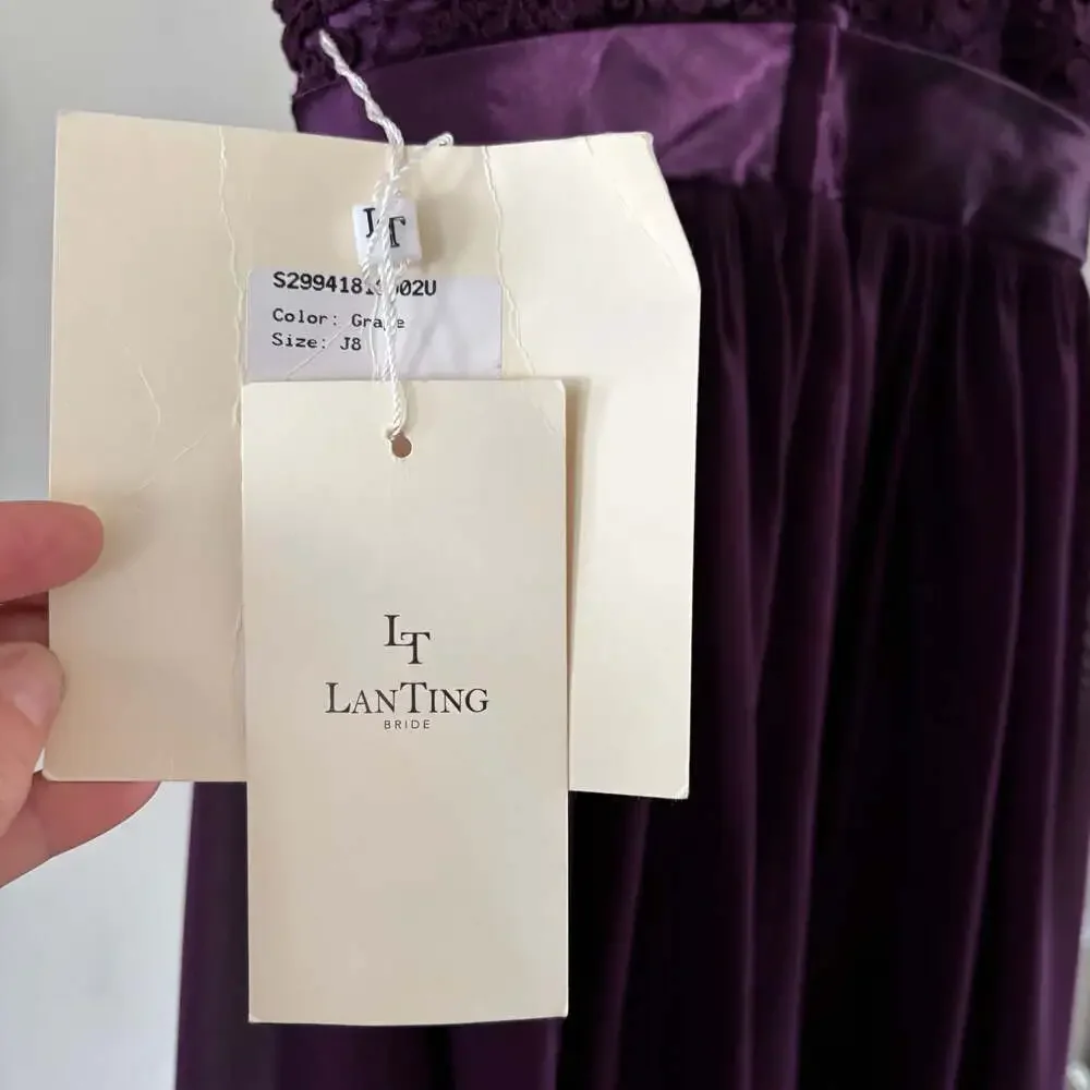 LanTing Bride NWT Grape Purple Lace Bodice Sleeveless Chiffon Maxi Formal Gown
